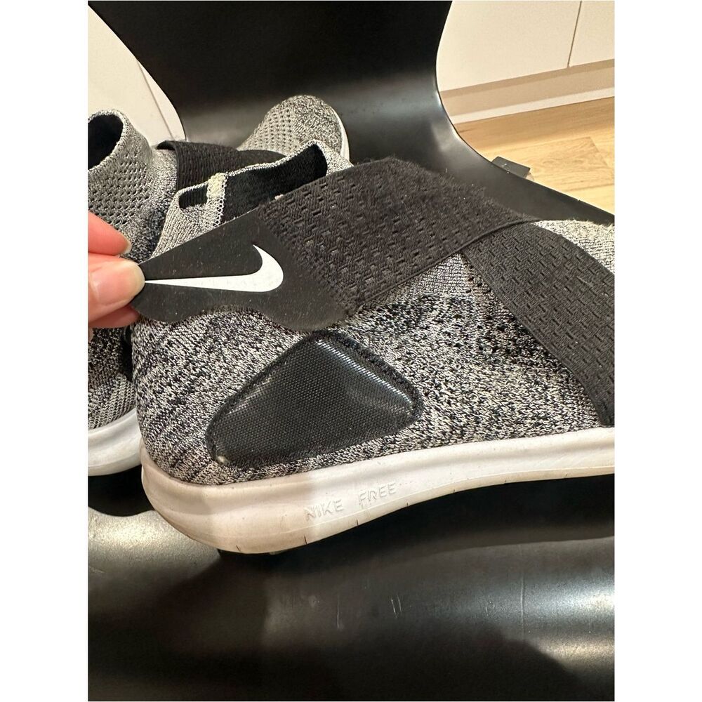 Mens 10.5 Nike Free Grey Knit Slip-On Sneakers with Black Elastic Cross Straps - Picture 4 of 7